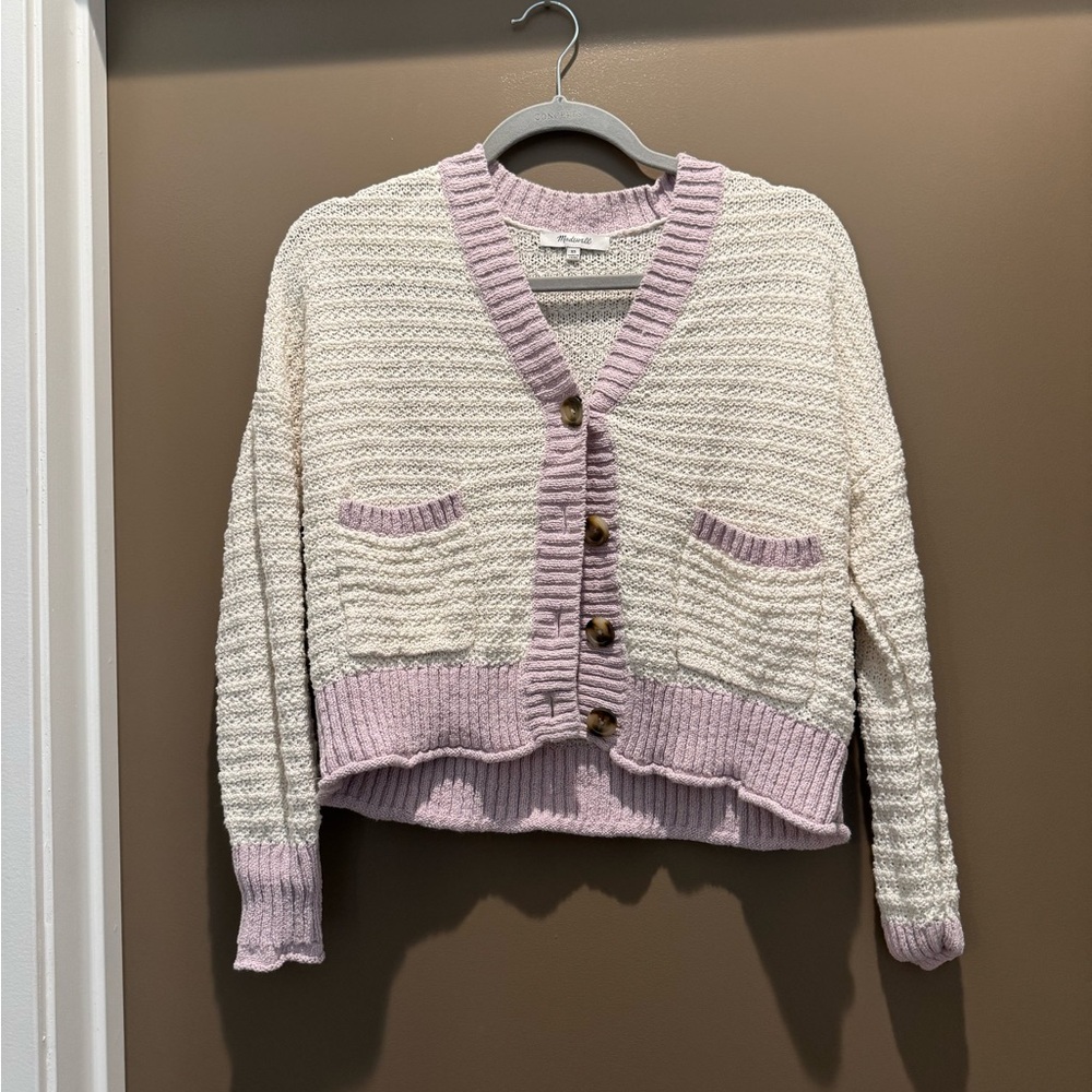 Madewell Cream and Pink Cardigan Sweater